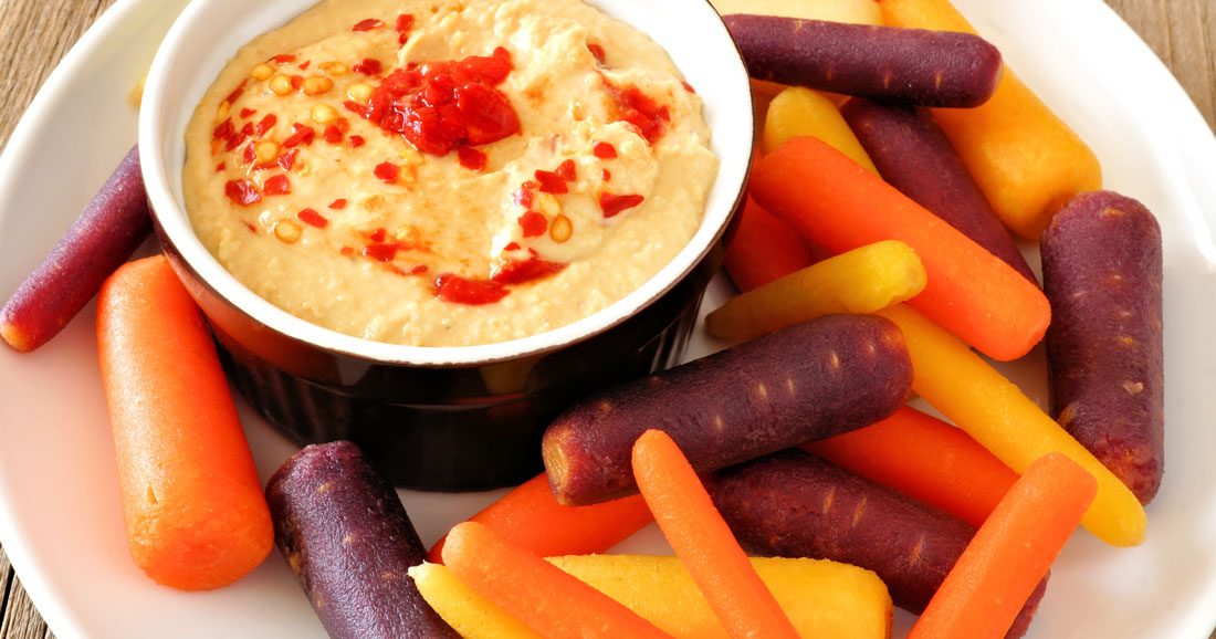 Hummus and Rainbow Baby Carrots